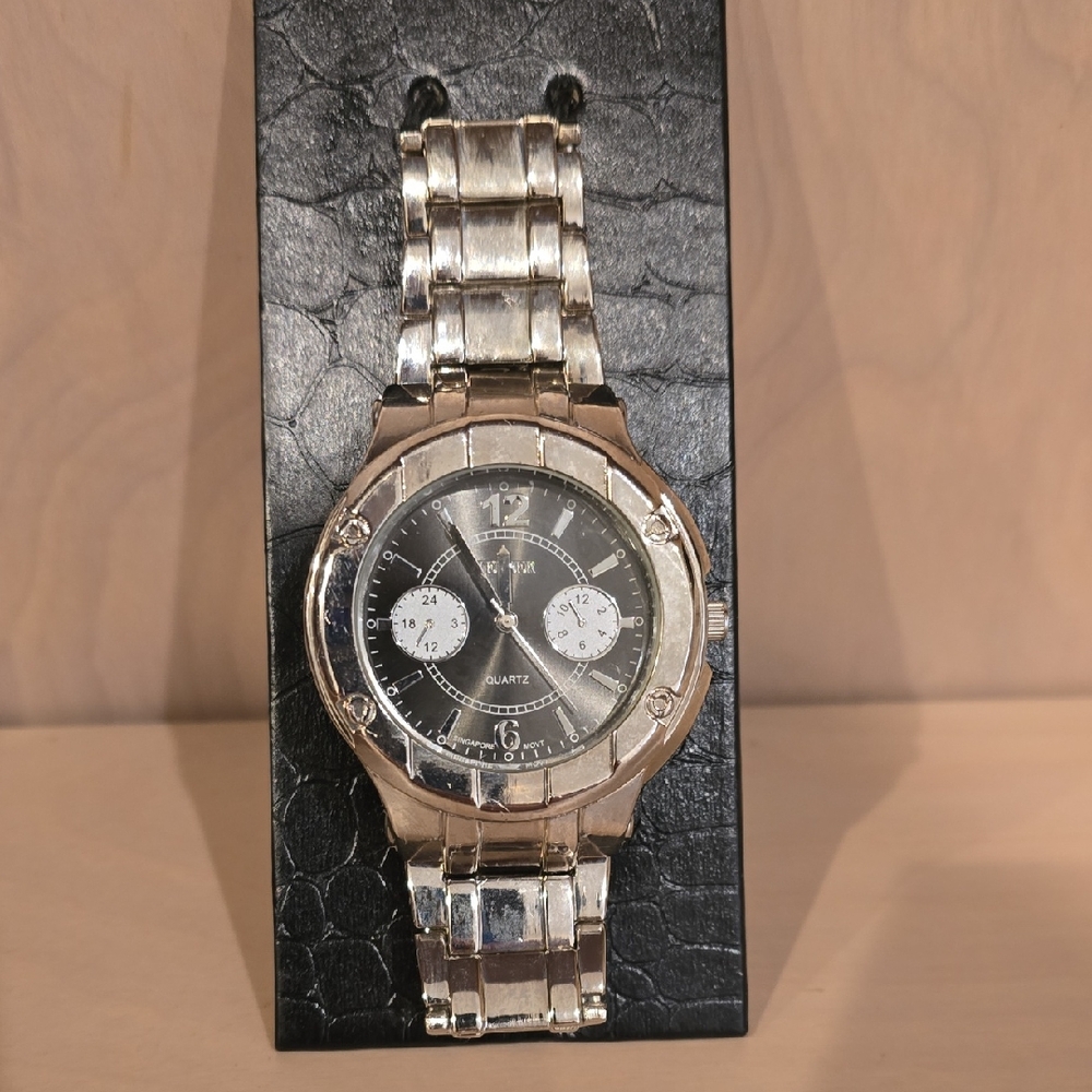 Terner Silver and Black Quartz Watch